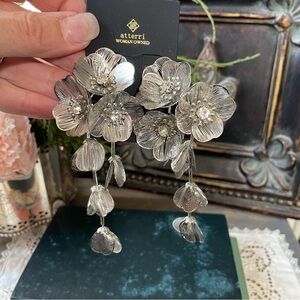 Atterri Silver delicate cascading flowers statement earrings